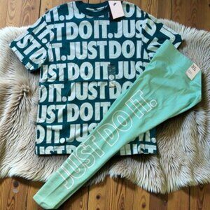 NWT NIKE JUST DO IT MATCHING SET WOMENS SIZE M TSHIRT LEGGINGS OUTFIT